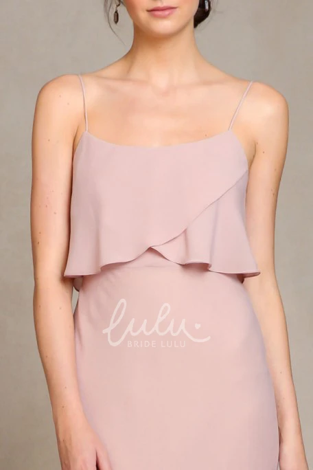 Spaghetti Chiffon Bridesmaid Dress with Brush Train Floor-Length Sleeveless