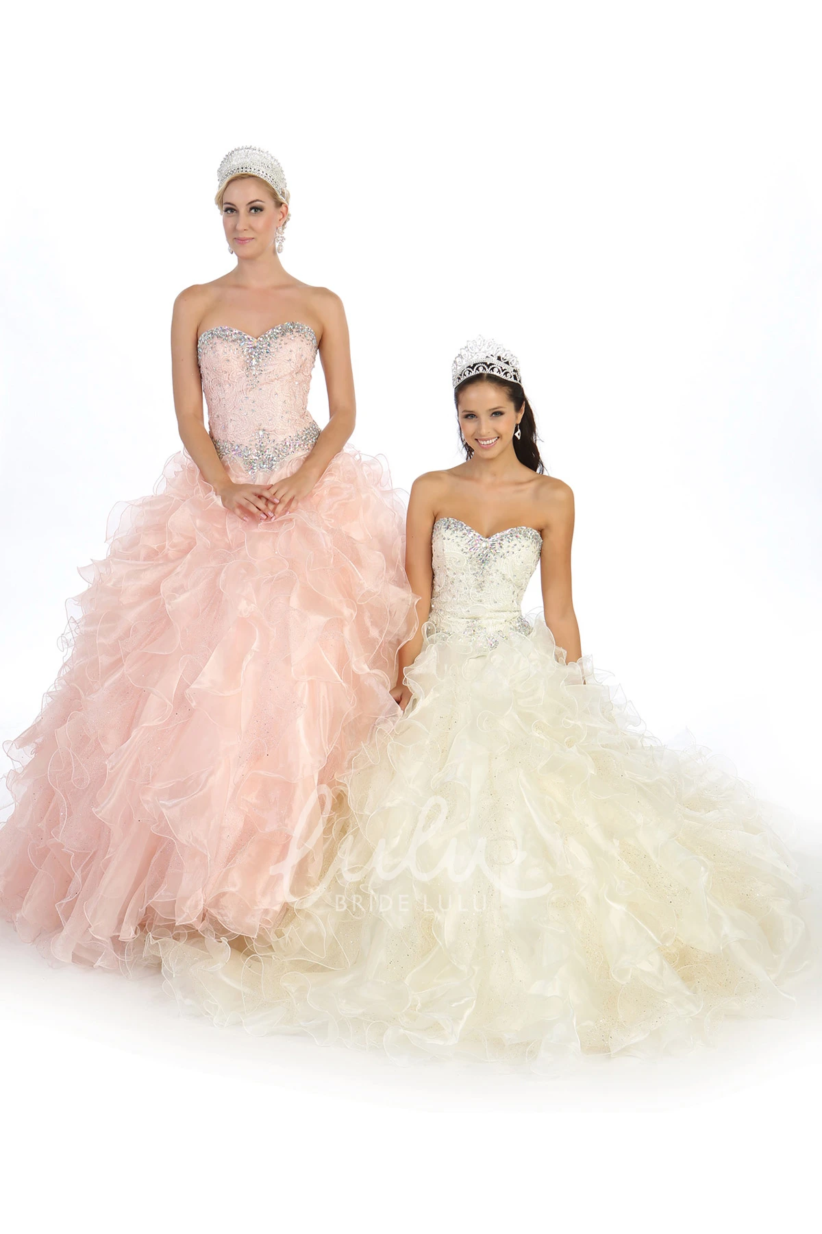 Beaded Ruffled Ball Gown Dress Sweetheart Organza Lace-Up