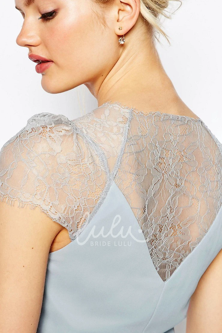 Knee-Length Cap-Sleeve Chiffon Bridesmaid Dress with V-Neck Illusion