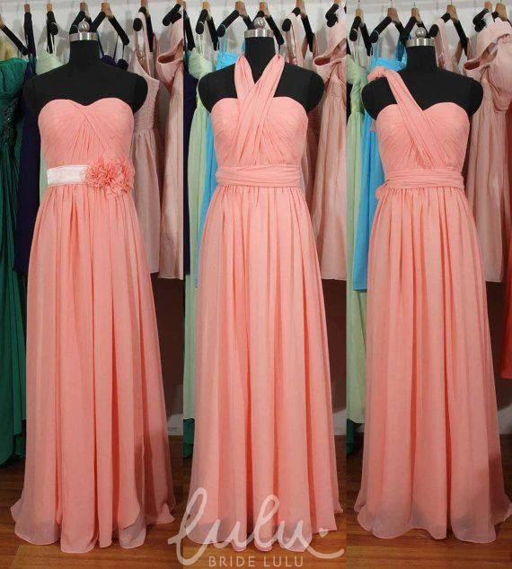 Convertible Chiffon Bridesmaid Gown with Ruffles Simple & Classy Evening Dress