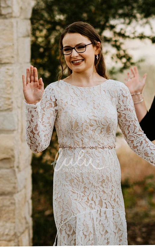 Sheath Lace Bateau Bridal Gown Adorable Long Sleeves With Illusion Back