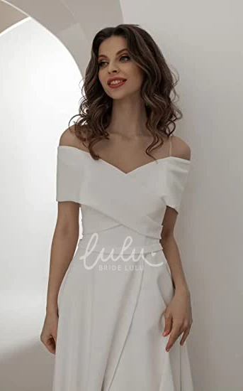 Casual Satin A-Line Wedding Dress with Off-the-shoulder Neckline Beach Garden Style