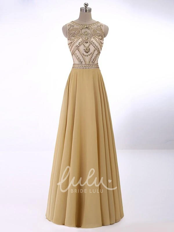Crystal Scoop Sleeveless Chiffon A-Line Formal Dress