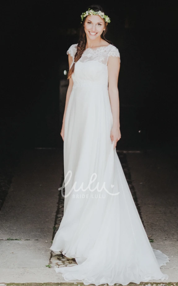 Charming Jewel Sweep Train A Line Chiffon Wedding Dress with Appliques Classy Bridal Gown