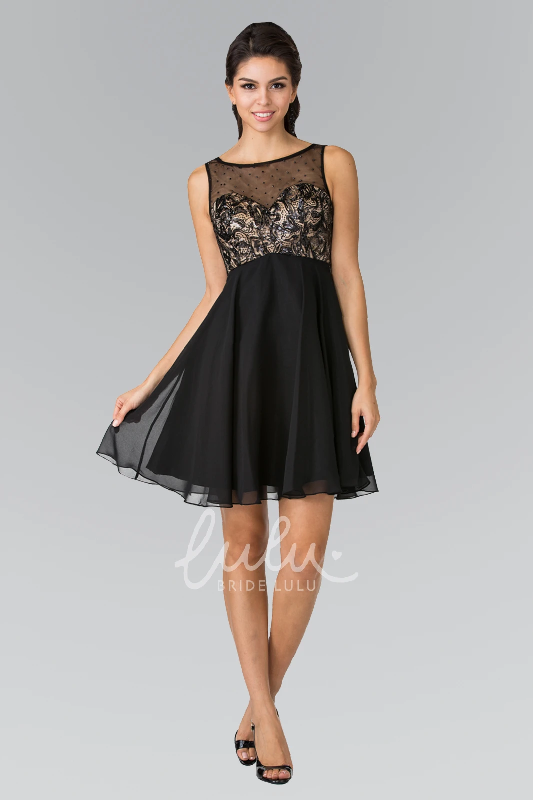 Beaded Empire A-Line Short Scoop-Neck Sleeveless Chiffon Prom Dress