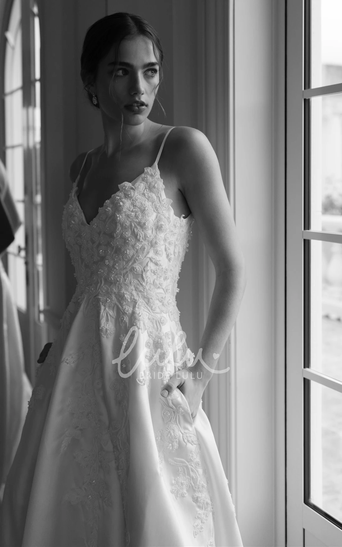 Ethereal Beach Wedding Dress A-Line Satin with Beading and Open Back