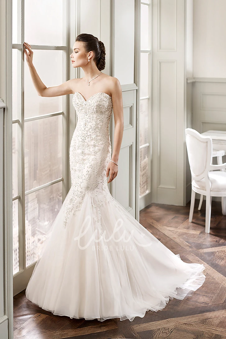 Sweetheart Mermaid Wedding Dress with Tulle and Beading Unique Bridal Gown