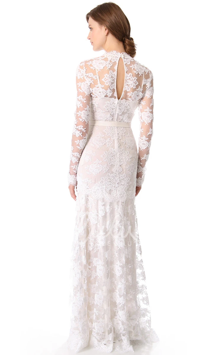 Vintage Inspired Lace Column Wedding Dress with Long Sleeves