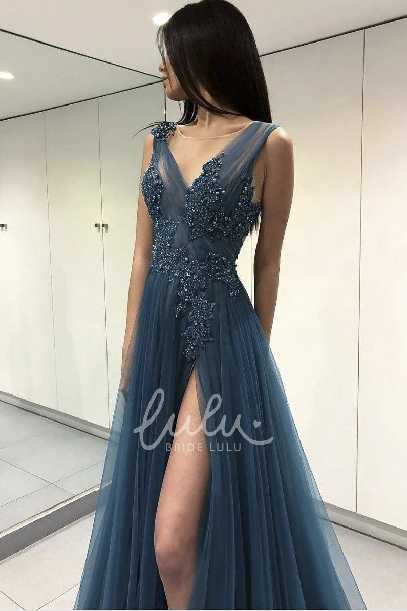 Sexy V-neck Floor-length Dress with Appliques and Beading Formal Dress