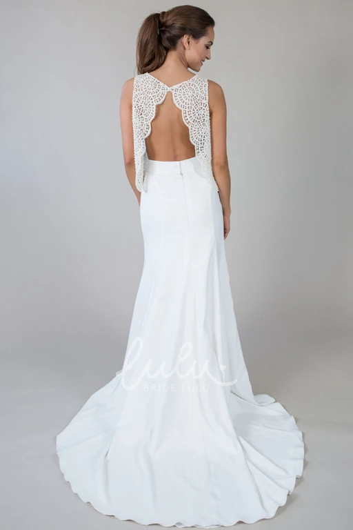 Sleeveless Lace Chiffon Sheath Wedding Dress Modern & Classy