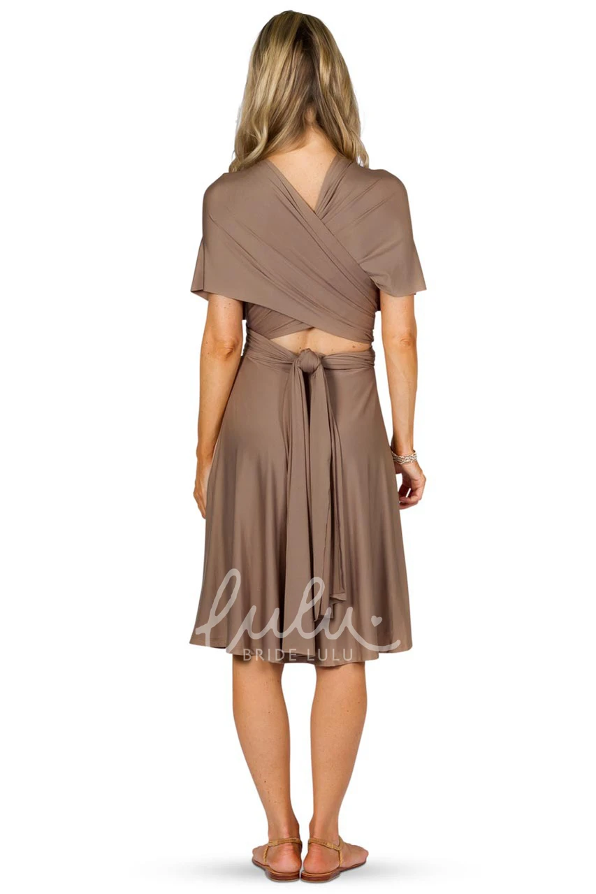 Knee-Length Halter Bridesmaid Dress with Straps Ruched Sleeveless Chiffon