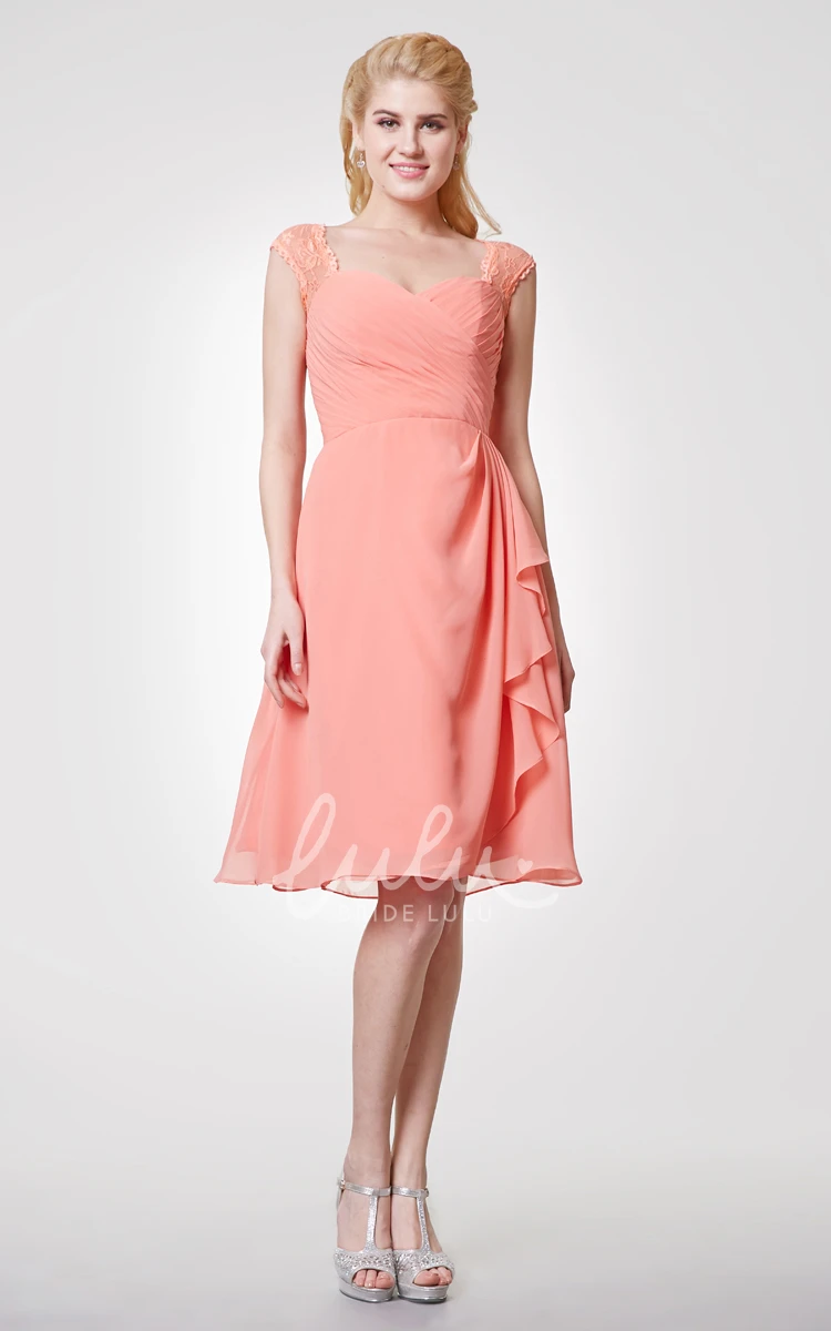 Chiffon Dress with Cap Sleeves Knee Length and Back Keyhole for Women