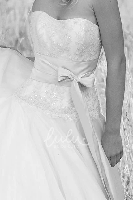 Chiffon Appliqued Wedding Dress with Bow Strapless Long