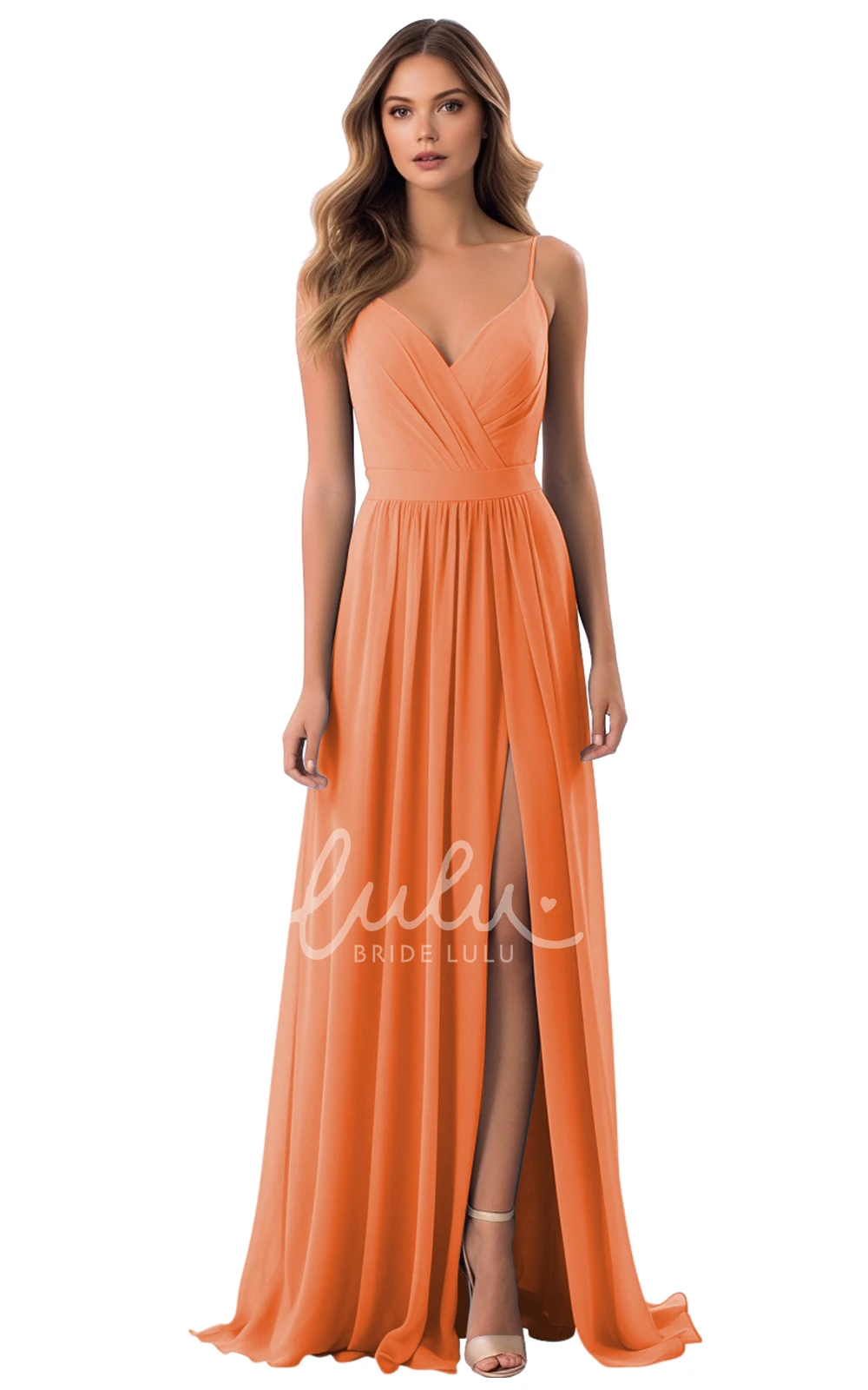 A-Line V-neck Chiffon Bridesmaid Dress with Split Front Elegant and Simple