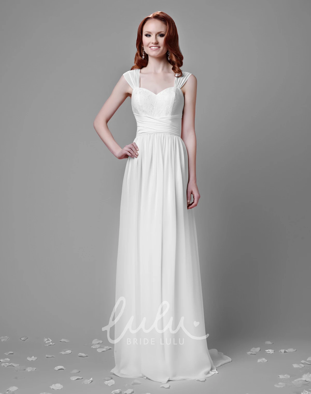 A-Line Chiffon Wedding Dress with Pleated Skirt and Lace Bust Simple Bridal Gown