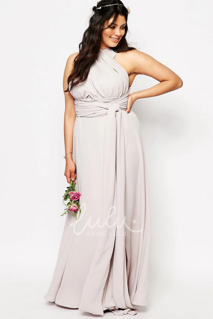 Halter Chiffon Bridesmaid Dress with Front Split and Ruching in Sleeveless Style