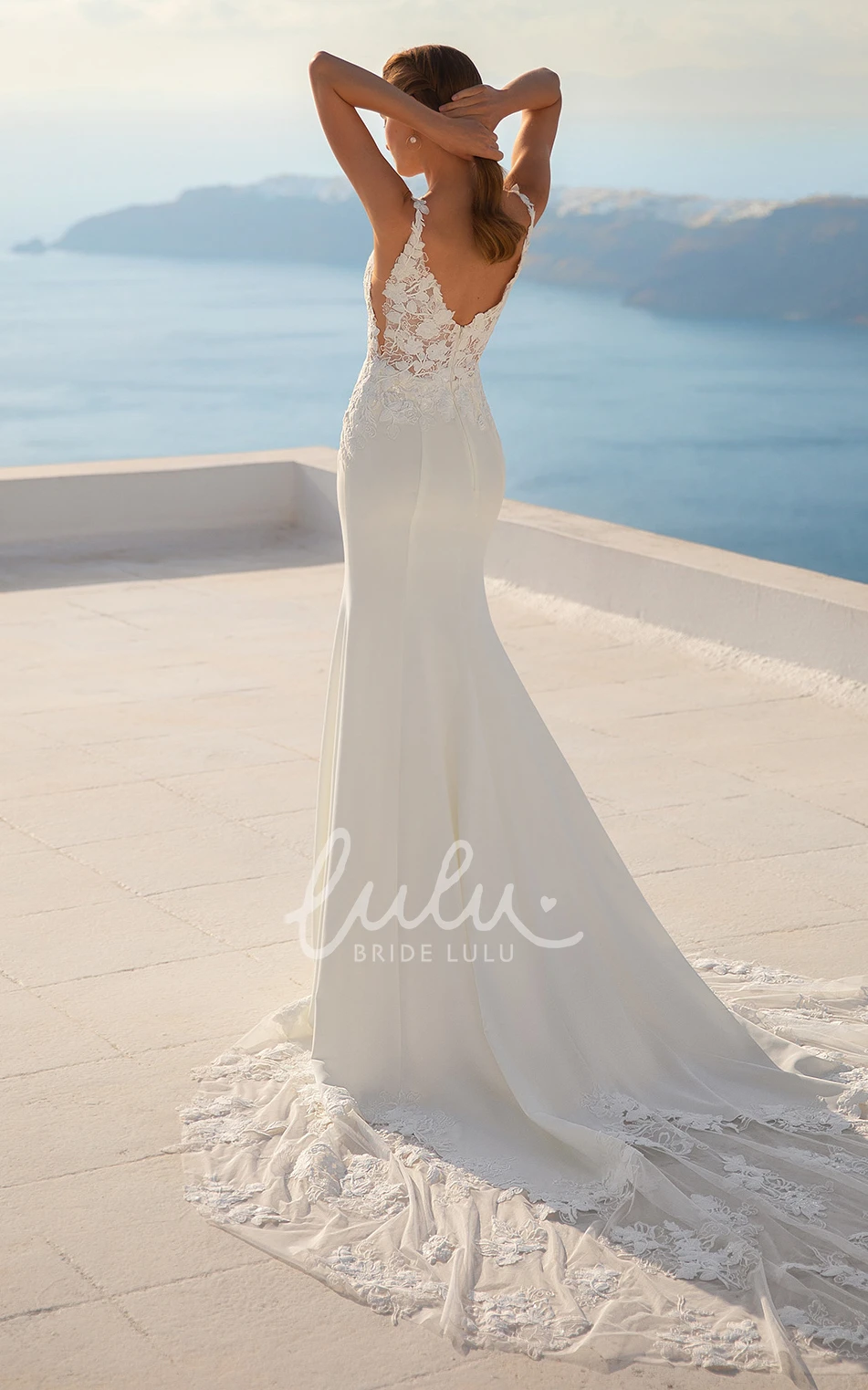 Elegant Floral Mermaid Boho Lace Satin Wedding Dress Elopement Beach Spaghetti Strap Appliques Long Train Bridal Gown