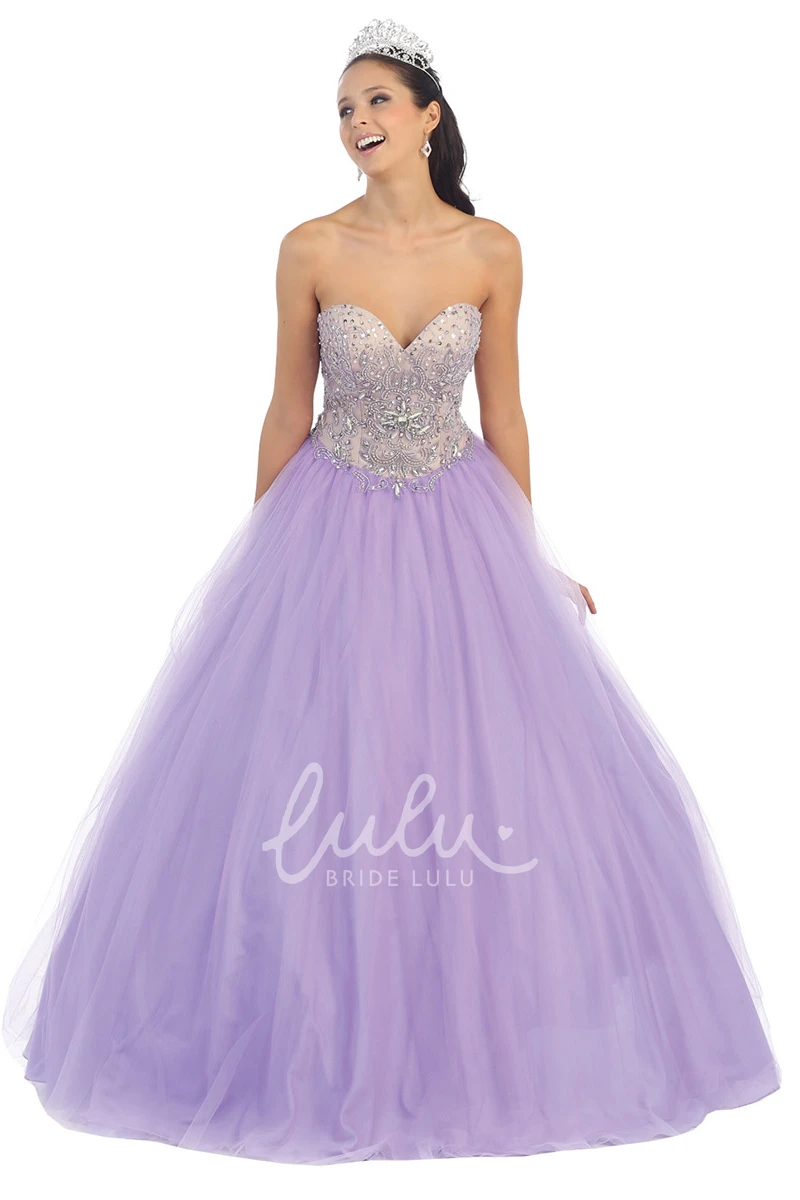 Sweetheart Tulle Ball Gown Formal Dress with Beading Sleeveless Backless