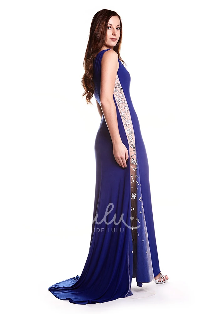 Sheath Sleeveless Floor-Length Beaded Jersey Prom Dress with One-Shoulder Modern Prom Dress