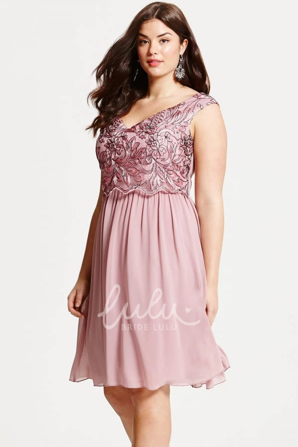 Sleeveless Mini V-Neck Appliqued Chiffon Bridesmaid Dress