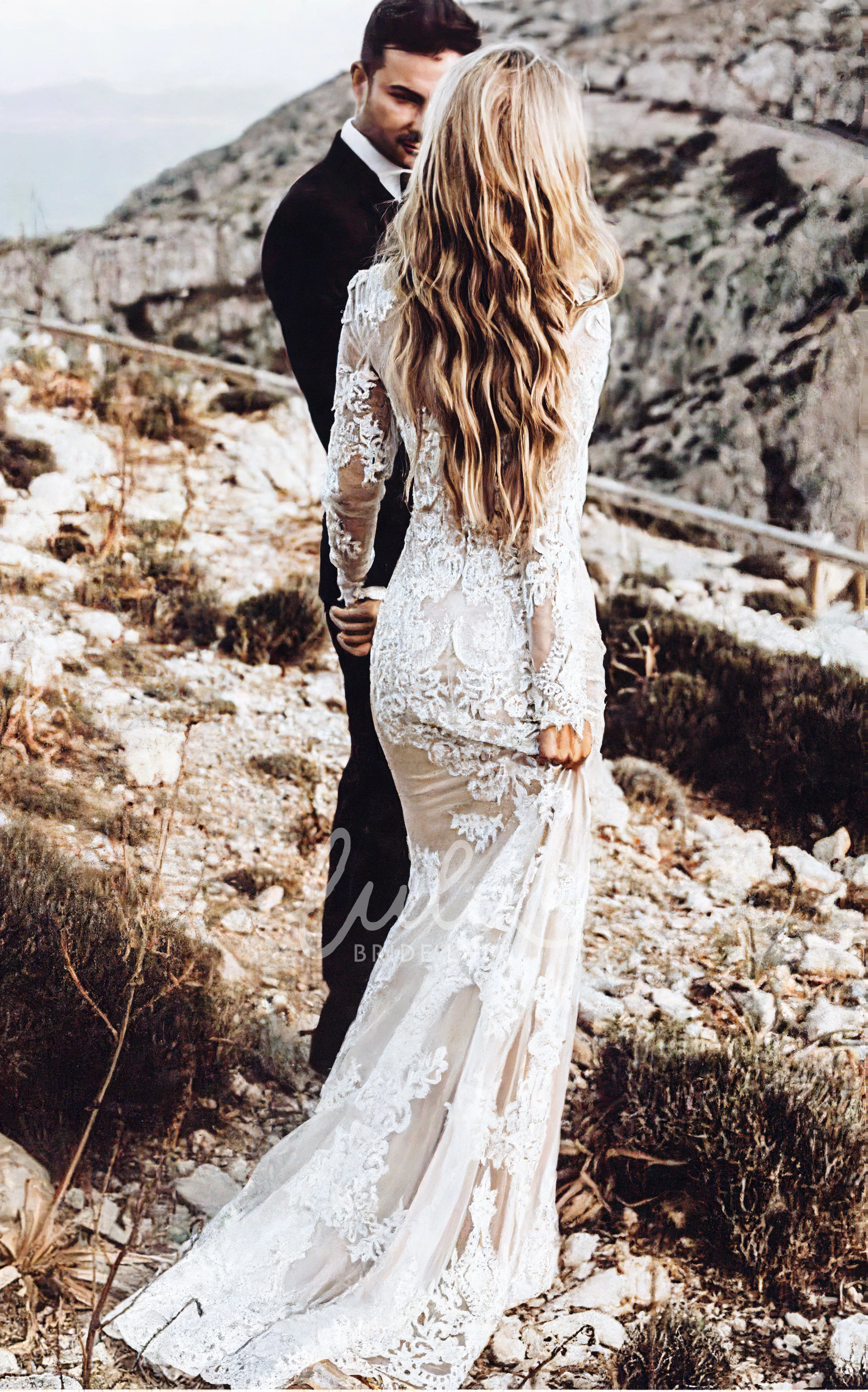 Modest Long Sleeve Lace Bridal Dress Elegant Boho Outdoor Country Wedding Gown