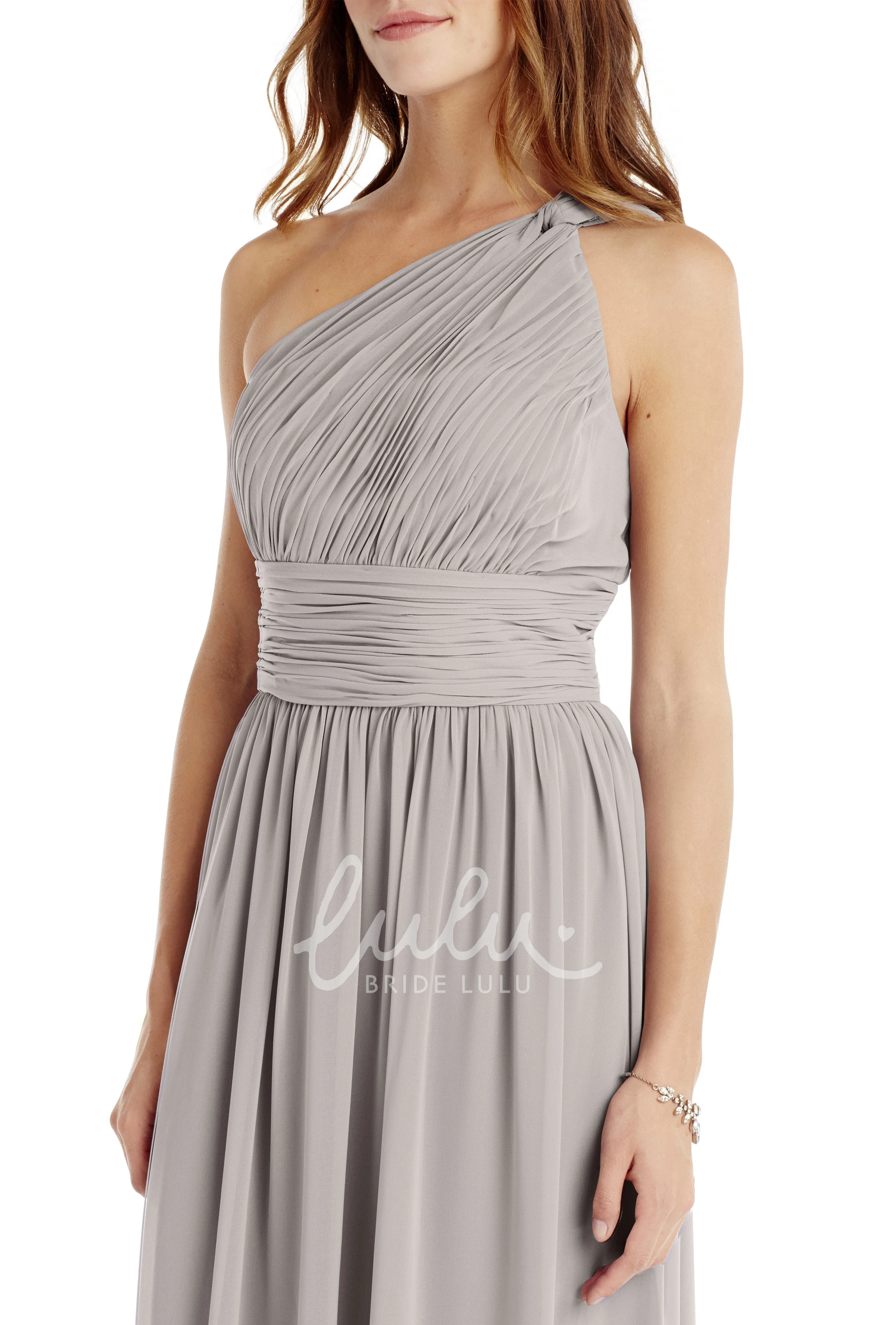 Floor-Length One-Shoulder Ruched Chiffon Convertible Bridesmaid Dress Muti-Color