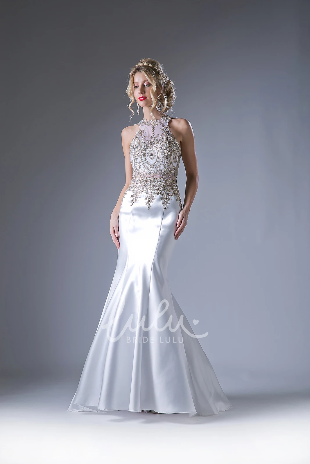 Long Sleeveless Backless Formal Dress with Appliques and Beading