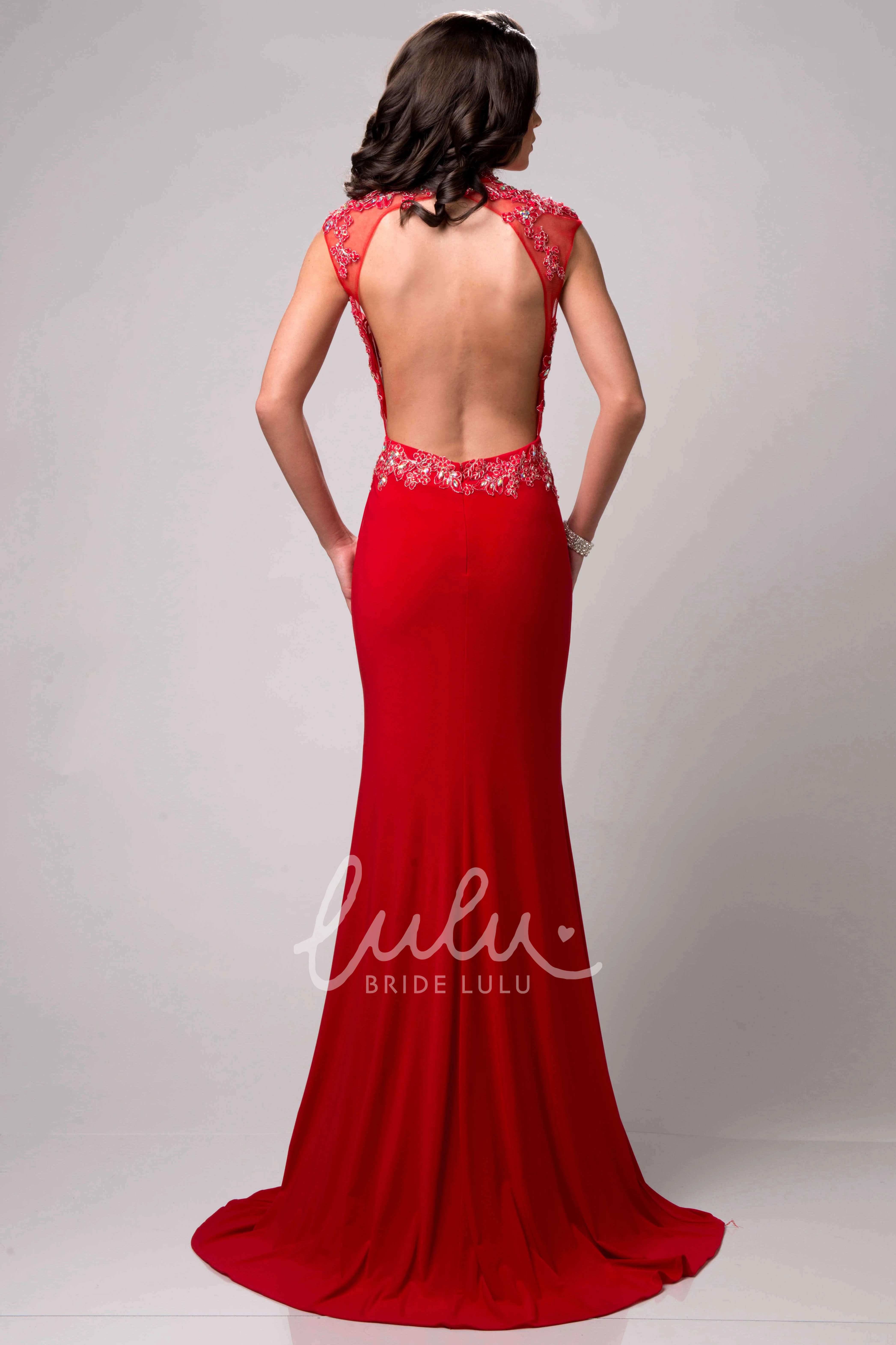 High Neck Sleeveless Jersey Prom Dress with Metallic Bodice Modern Column Dress