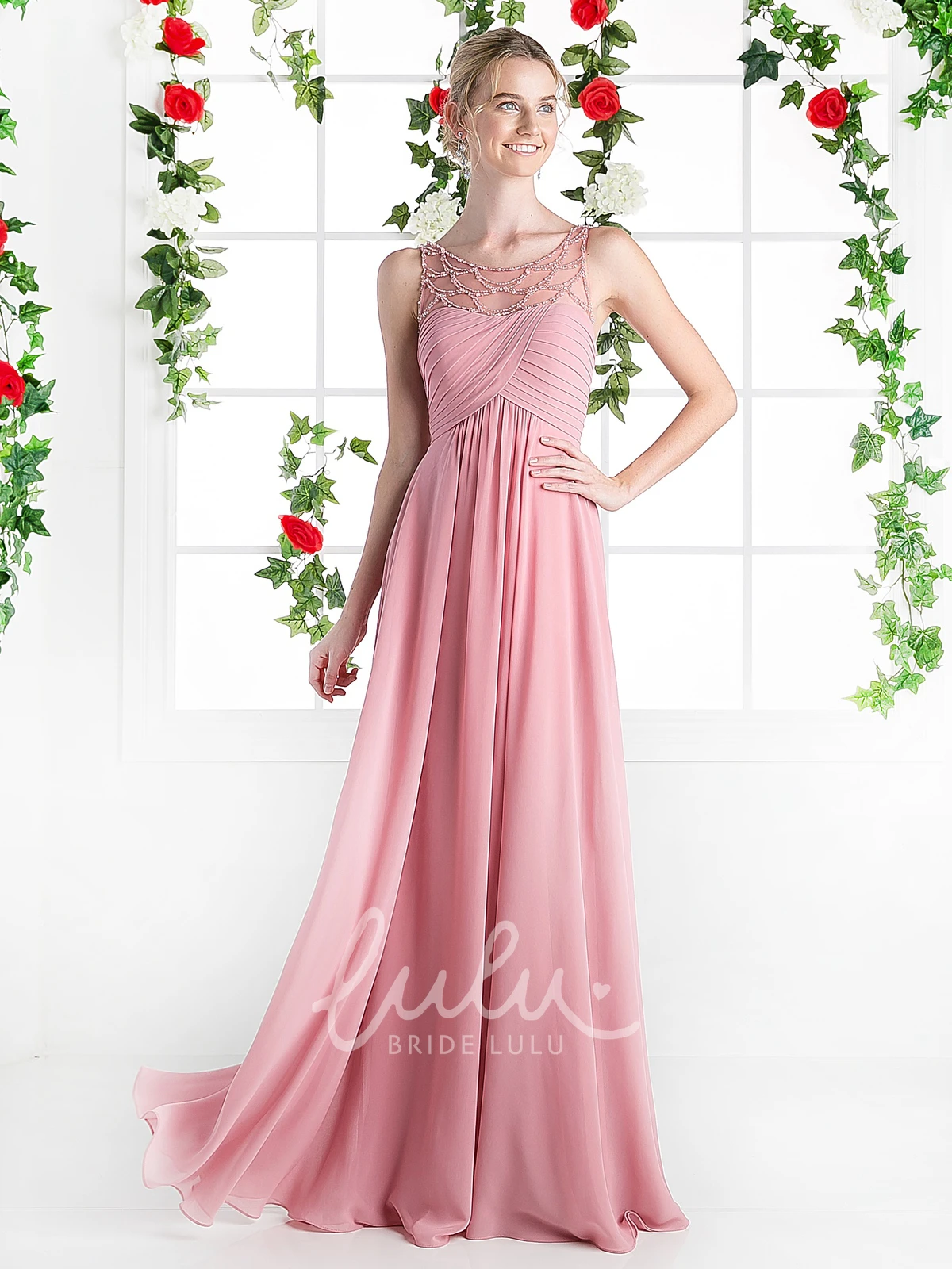 Sleeveless A-Line Chiffon Bridesmaid Dress with Beading and Ruching