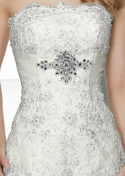 Lace and Tulle Trumpet Wedding Dress with Appliques and Strapless Neckline