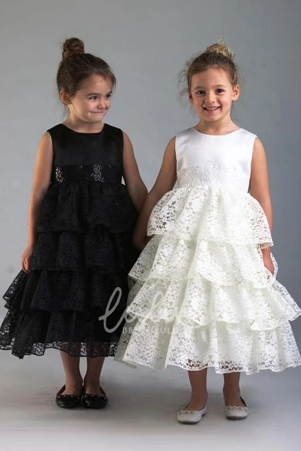 Lace Flower Girl Dress Tea-Length Women's Elegant