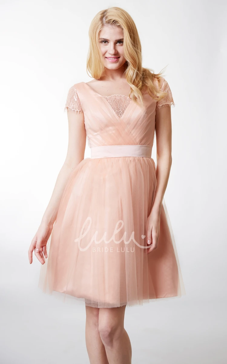 A-line Tulle Bridesmaid Dress with Short Sleeves Flowy and Chic