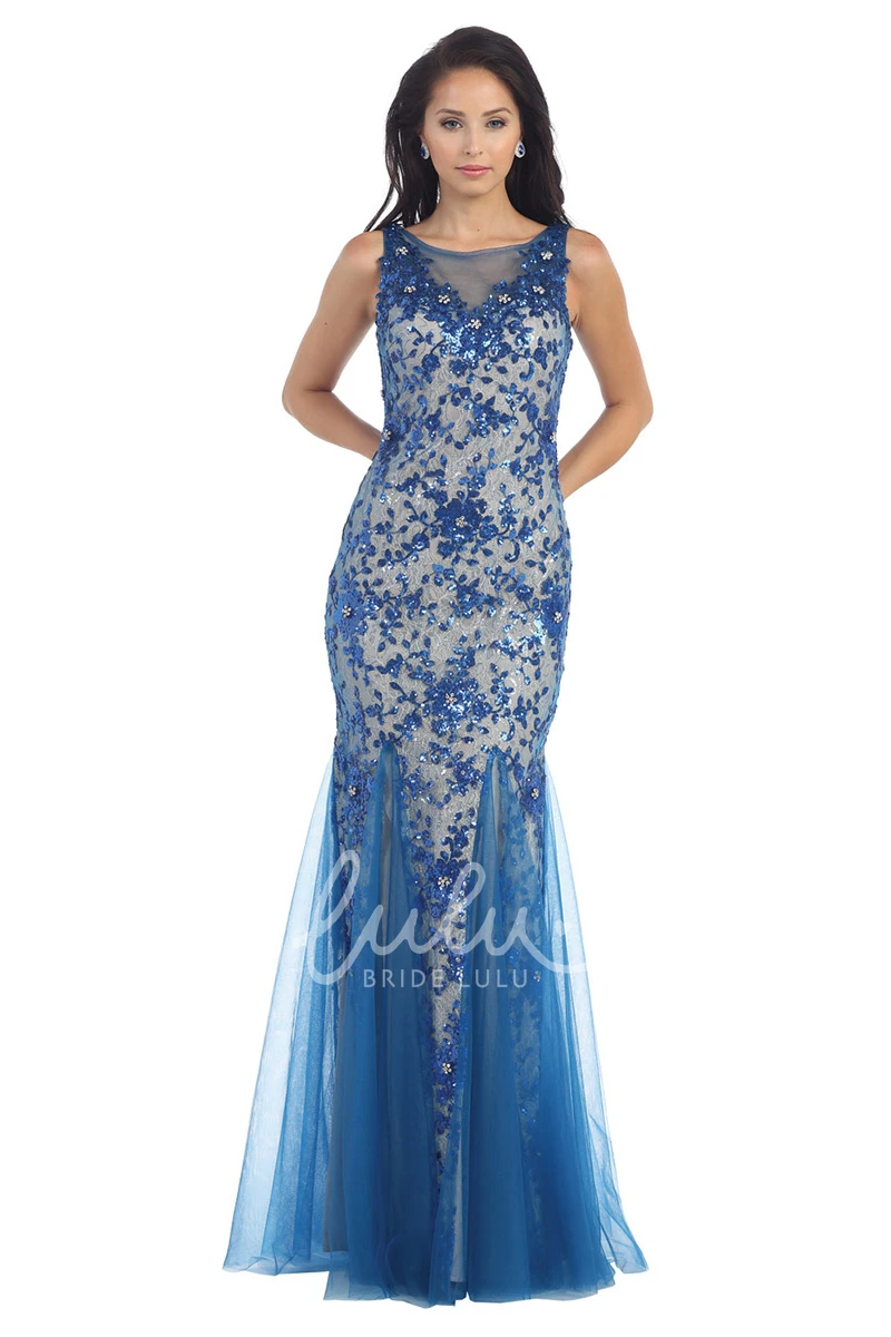 Sheath Tulle Formal Dress with Deep-V Back and Sequins