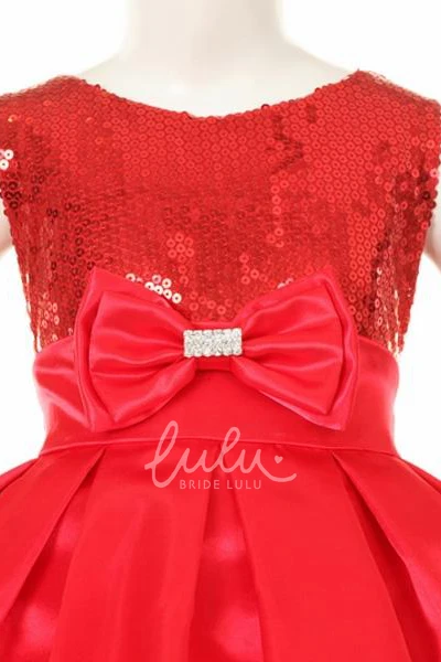 Sequin & Satin Tea-Length Flower Girl Dress Sparkling Prom Dress for Girls