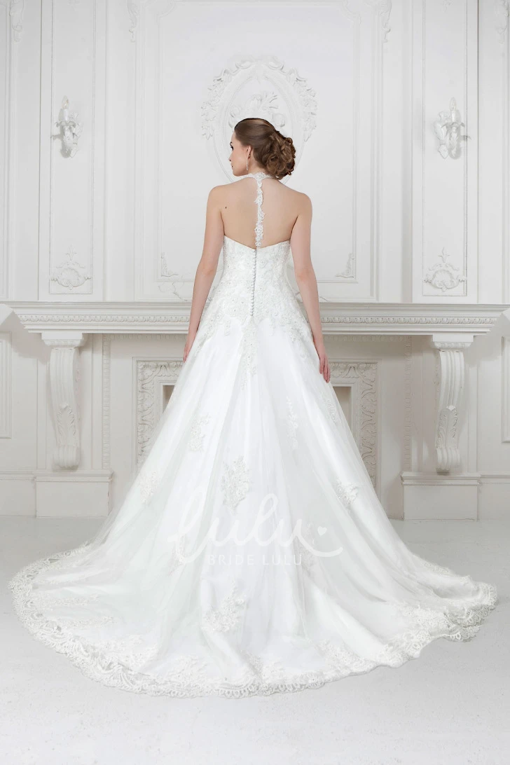 Spaghetti Appliqued Lace&Satin A-Line Wedding Dress Flowy Beach Bridal Gown