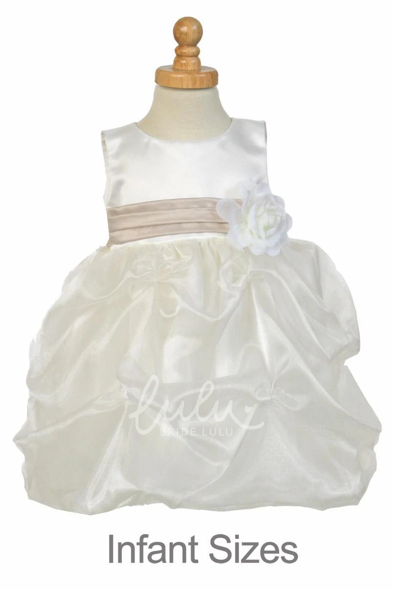 Organza & Satin Tea-Length Flower Girl Dress with Ruched Design