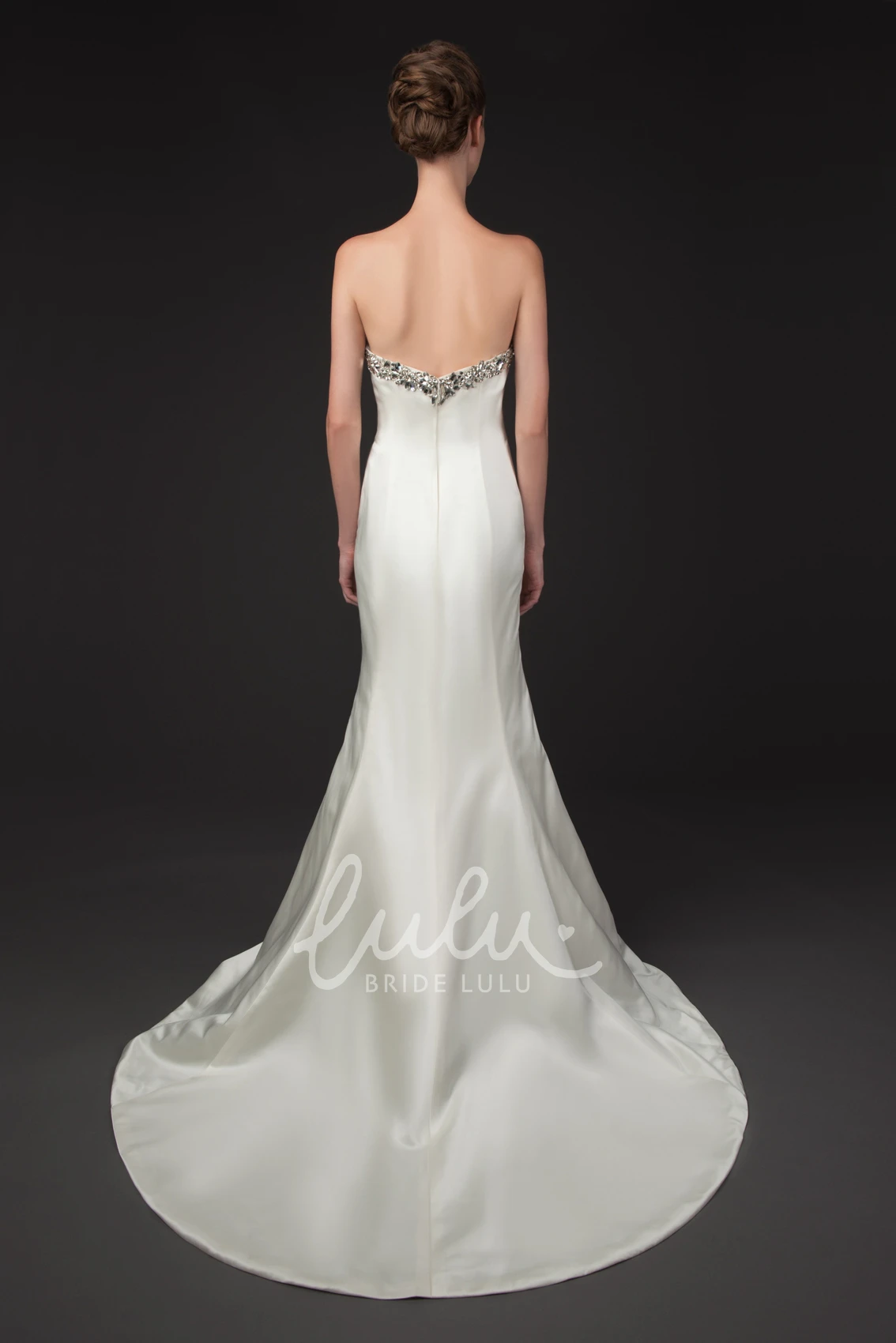 Crystal Sweetheart Satin Wedding Dress with Court Train Sleeveless Maxi