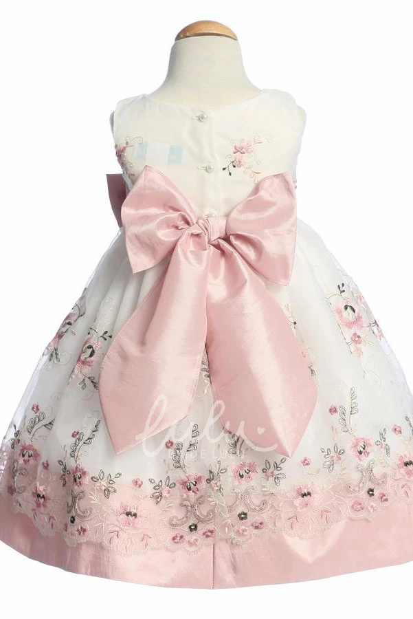 Split Organza Flower Girl Dress Tea-Length Embroidered