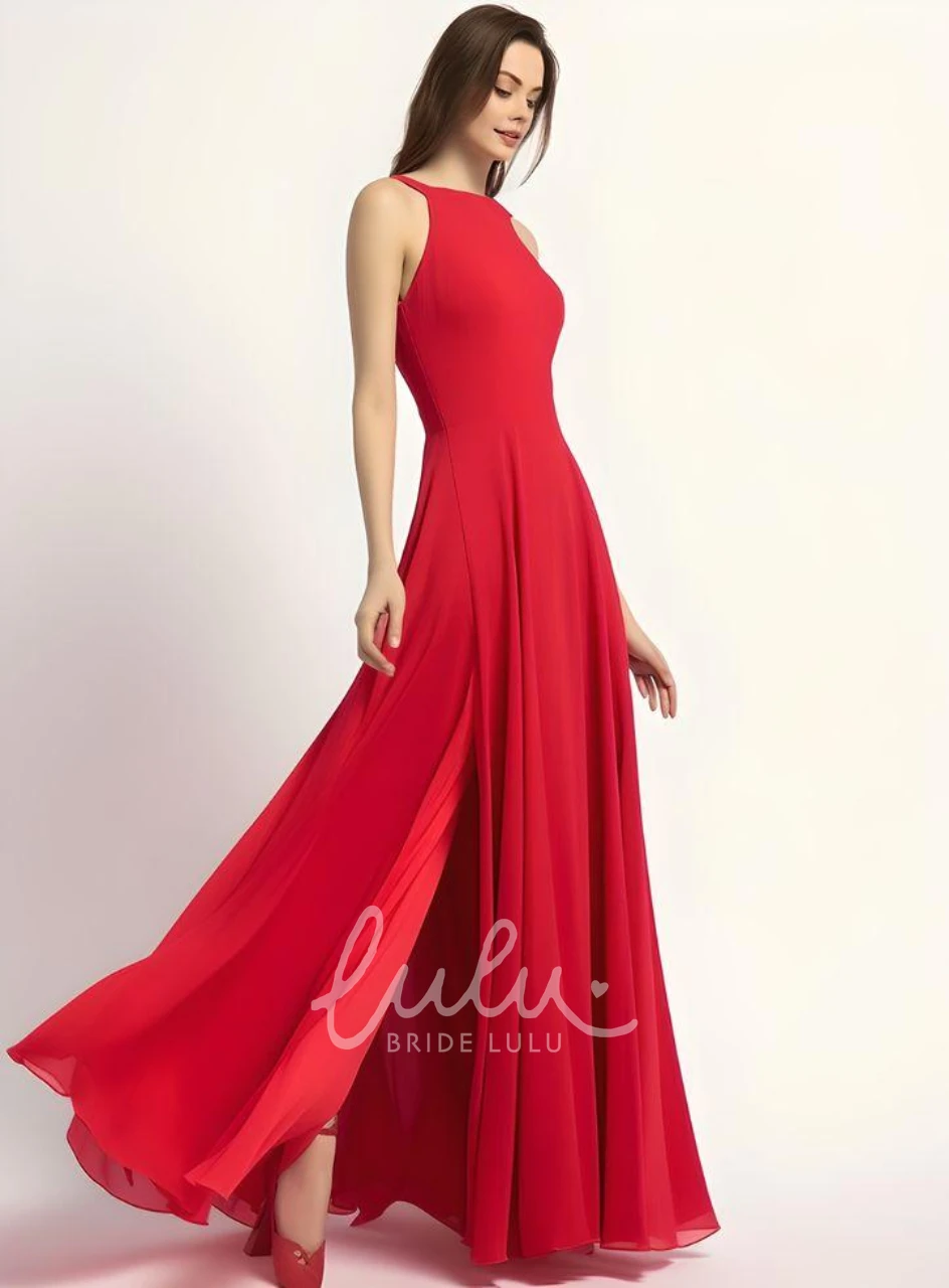 Casual A-Line Chiffon Bridesmaid Dress with Halter Neck and Split Front 2025 Classy