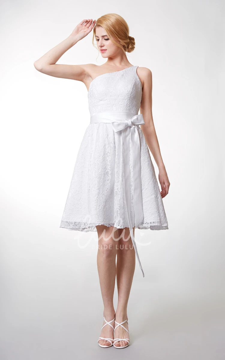 Beautiful Knee Length Lace Dress with One Shoulder and Fitted Cut