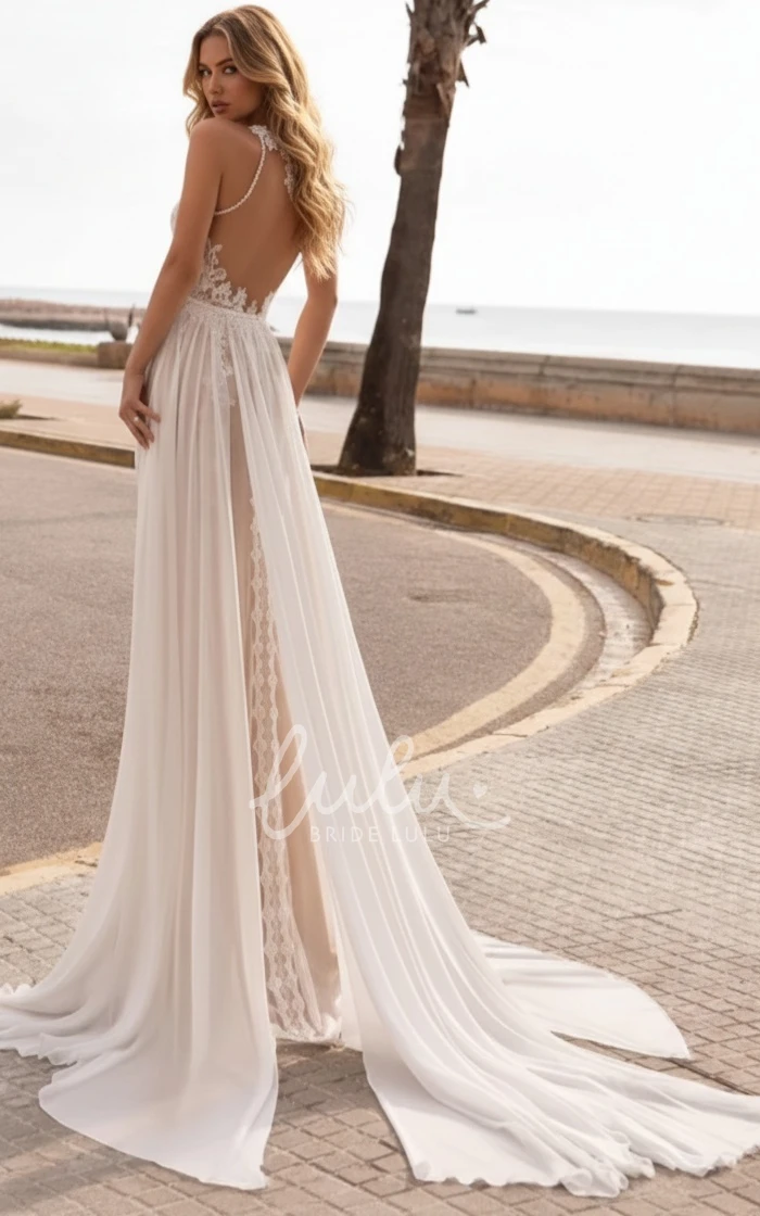 Beach Vintage Jewel Neck Bohemian Lace Sleeveless A-Line Ethereal Winter Wedding Dress