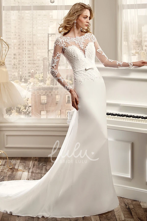 Sheath Wedding Dress with Draping and Brush Train Timeless Bridal Gown