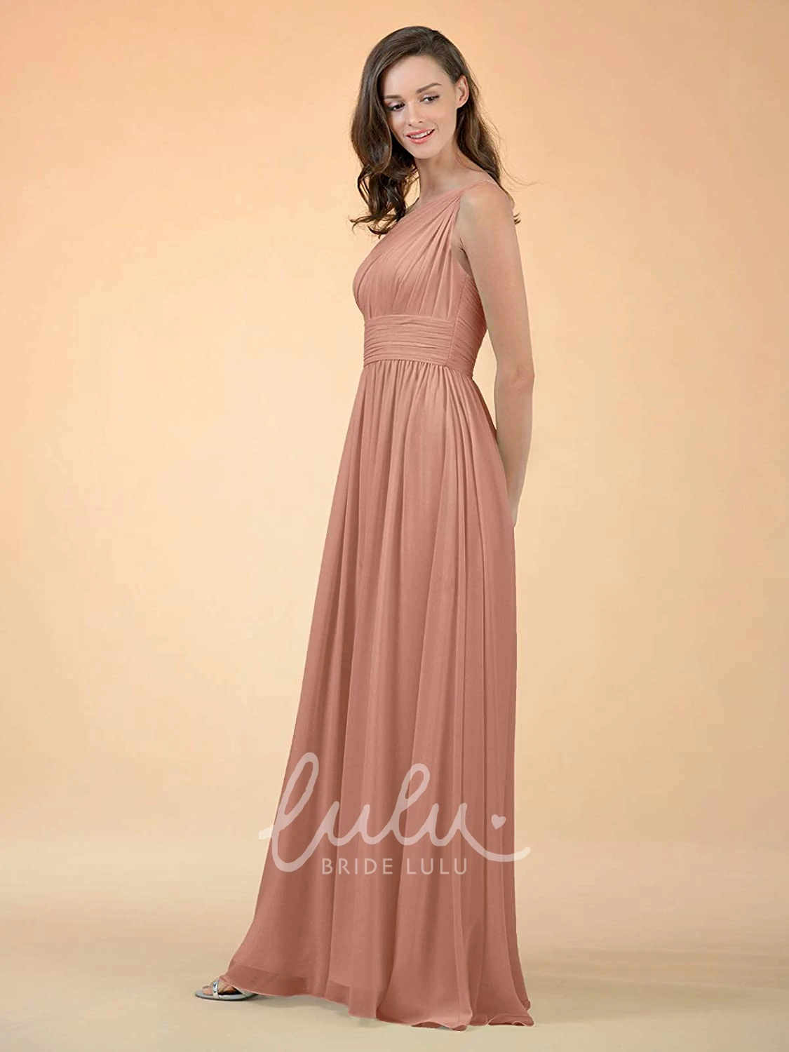 One-shoulder Sleeveless Chiffon A-line Bridesmaid Dress with Ruching Elegant