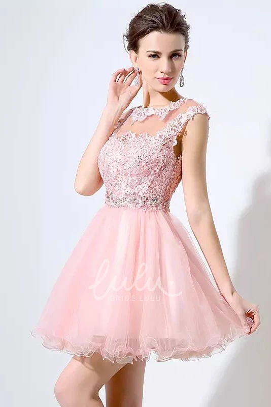 A-line Lace Tulle Short Mini Homecoming Dress with Beading and Pleats