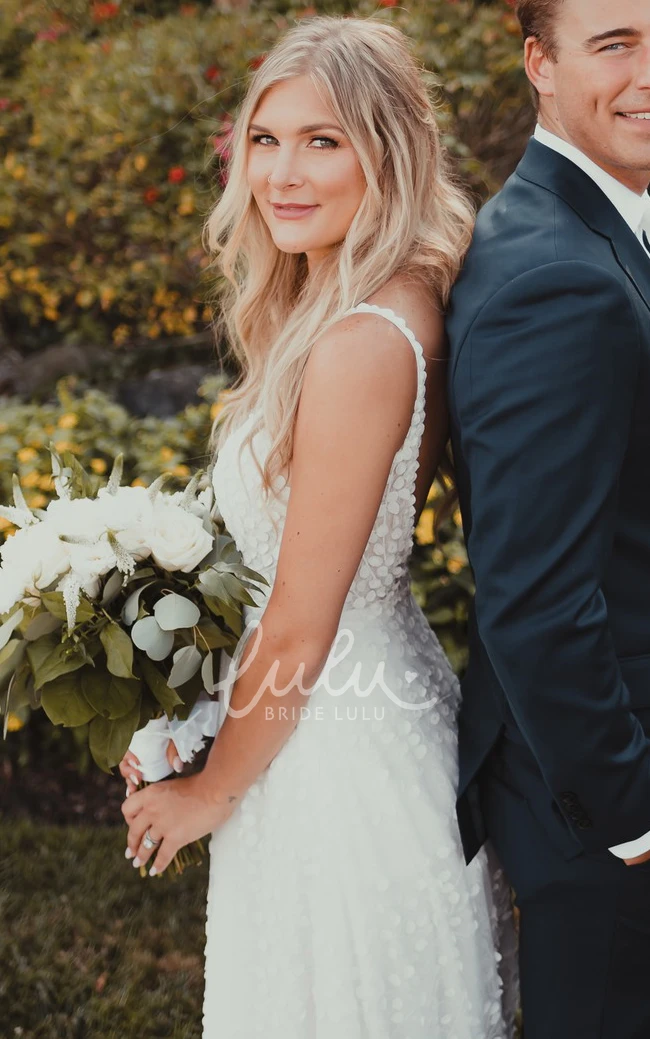 Elegant Lace Sleeveless Wedding Dress with Low-V Back and Flower Women's Bridal Gown