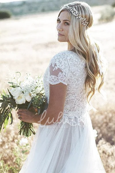 Bohemian Tulle Wedding Dress with Lace Appliques
