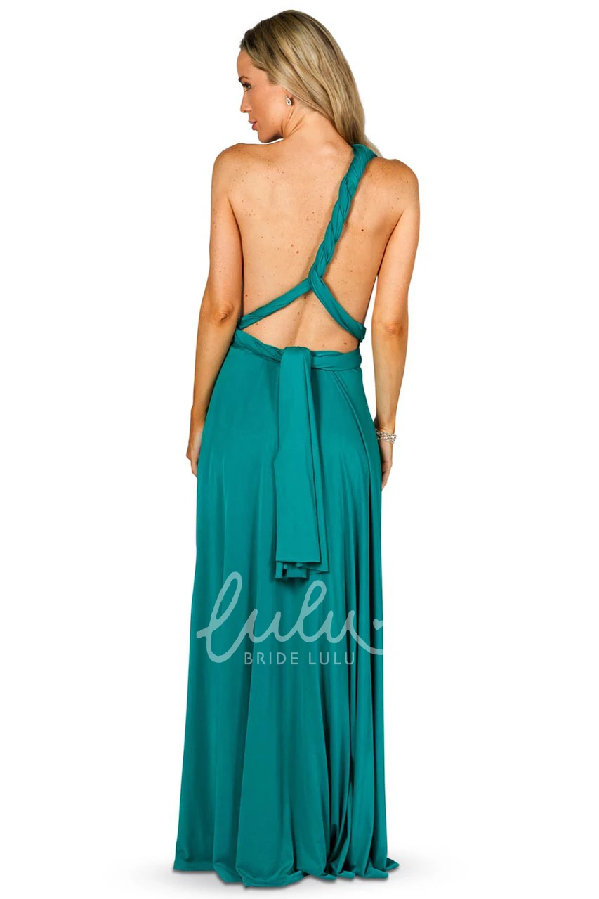 Ruched Halter Convertible Bridesmaid Dress with Straps Maxi Length