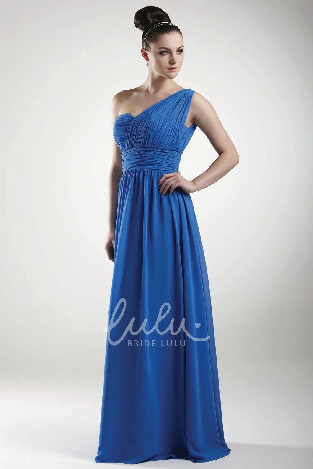Ruched One-Shoulder Sleeveless Chiffon Bridesmaid Dress Flowy Bridesmaid Dress