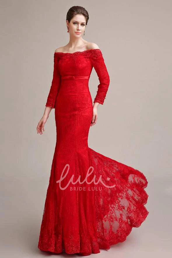 Off-The-Shoulder Mermaid Lace Dress with Long Sleeves