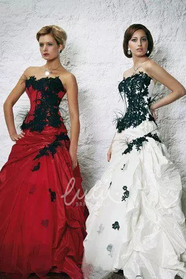 Taffeta Floor-length Wedding Dress with Appliques and Ruffles Sleeveless A-Line